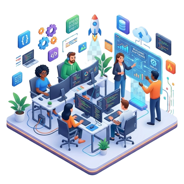 3D Developer Holding Holographic Screen